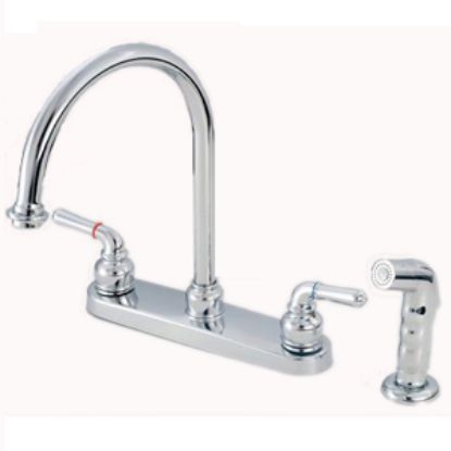 Picture of American Brass  Chrome w/Teapot Handles 8" Kitchen Faucet w/Gooseneck Spout CH801GS 10-2314                                  