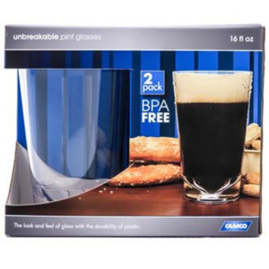 Picture of Camco  2-Pack 16 Oz Clear BPA Free Polypropylene Pint Drinking Glass 43865 03-1957                                           