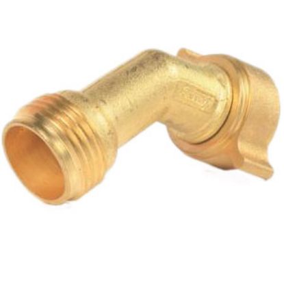 Picture of Camco  Brass 45 Deg Elbow Fresh Water Hose Connector For Std GHF Coupling 22605 10-0579                                      