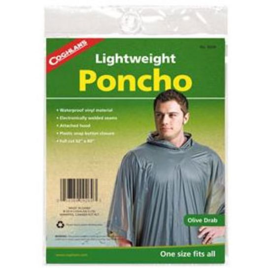 Picture of Coghlan's  52"W x 80"L Olive Drab Vinyl Rain Poncho w/ Hood 9269 03-1934                                                     