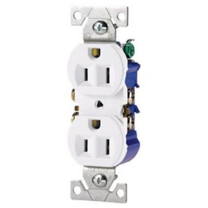 Picture of Cooper Wire  White 125VAC 15A Duplex Receptacle 270W 19-3815                                                                 