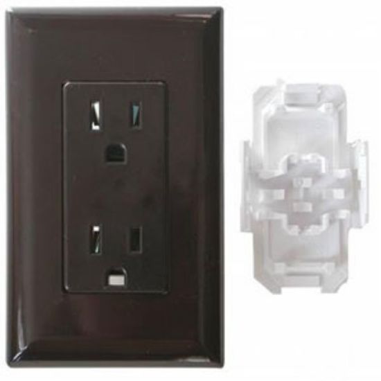 Picture of Diamond Group Decor (R) Brown 120V/ 15A Screw Mount Dual Receptacle w/ Snap-On Cover DG15BRVP 19-1394                        