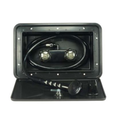 Picture of Dura Faucet  Black Lockable Exterior Shower Box Kit w/ Smoke Knobs DF-SA170-BK 10-0843                                       