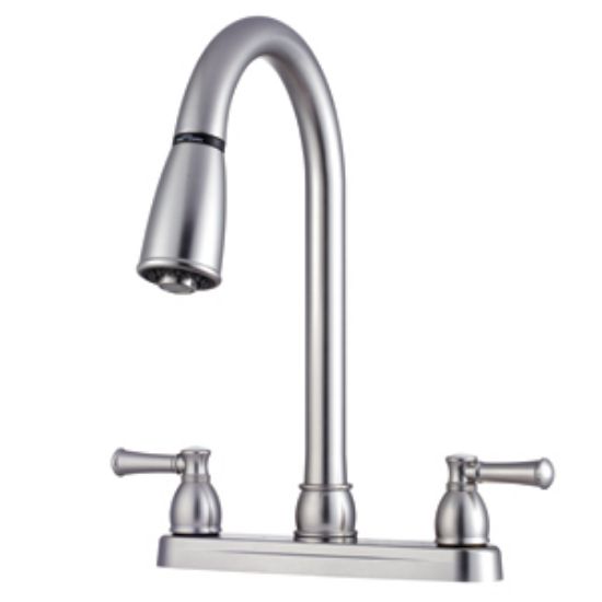 Picture of Dura Faucet  Nickel w/Teapot Handles 8" Kitchen Faucet w/Pull-Down Spout DF-PK350L-SN 10-1343                                