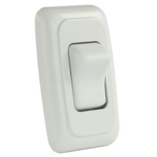 Picture of JR Products  White 125-250V/ 16A SPST Single Rocker Switch w/ Bezel 12005 19-0172                                            