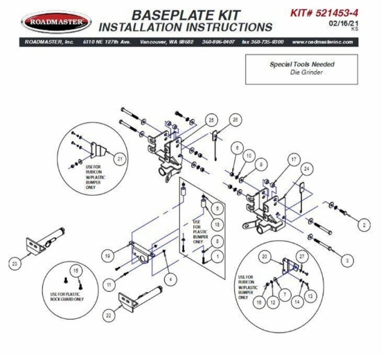 Picture of Roadmaster 521453-4 Tow Bar Crossbar-Style Base Plate Kit For Jeep Gladiator